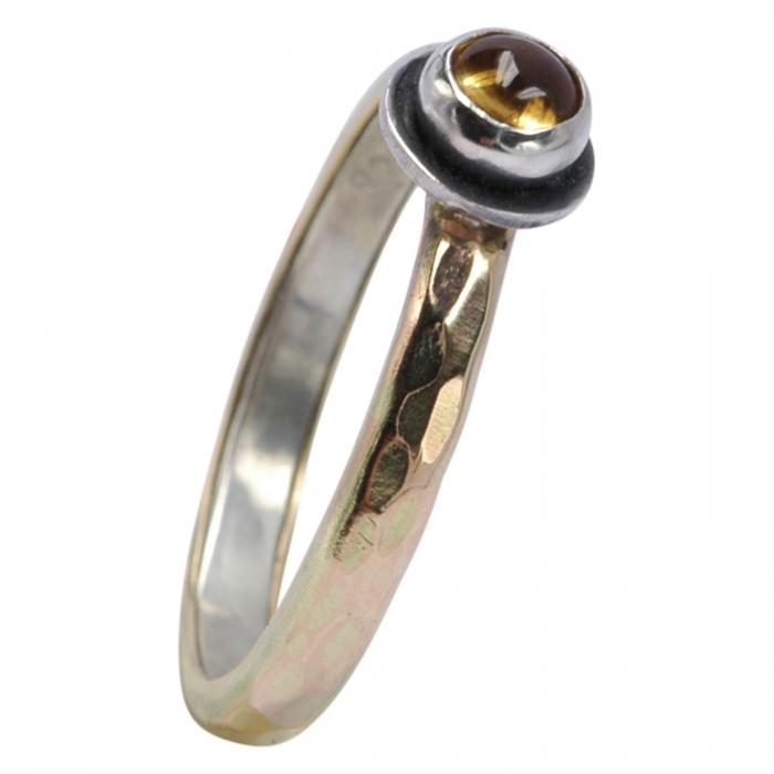Bicolor Citrin Ring aus 925er Silber und 333er Gold