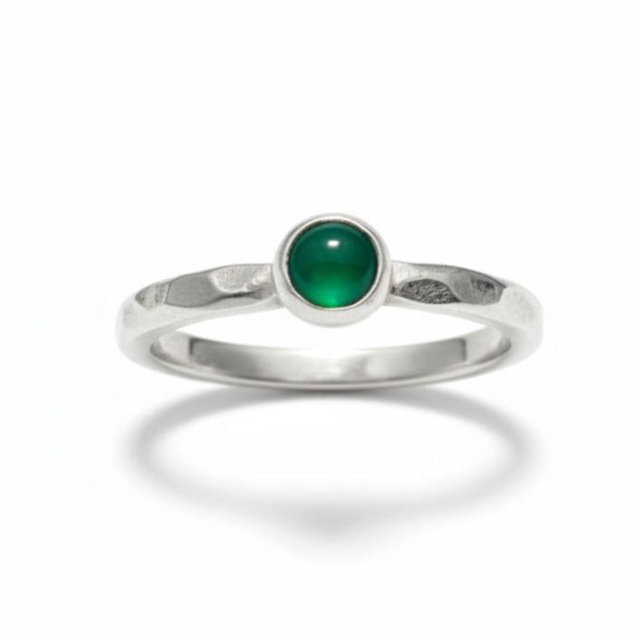 Preview: Minimalistischer Silberring mit grünem Achat rund