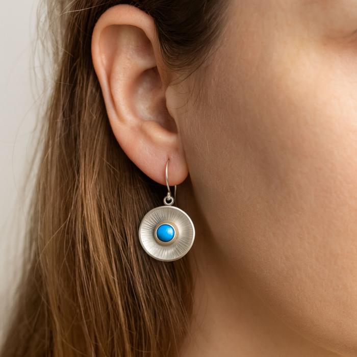 Handgefertigte 925 Sterling Silber Ohrringe mit blauem Türkis