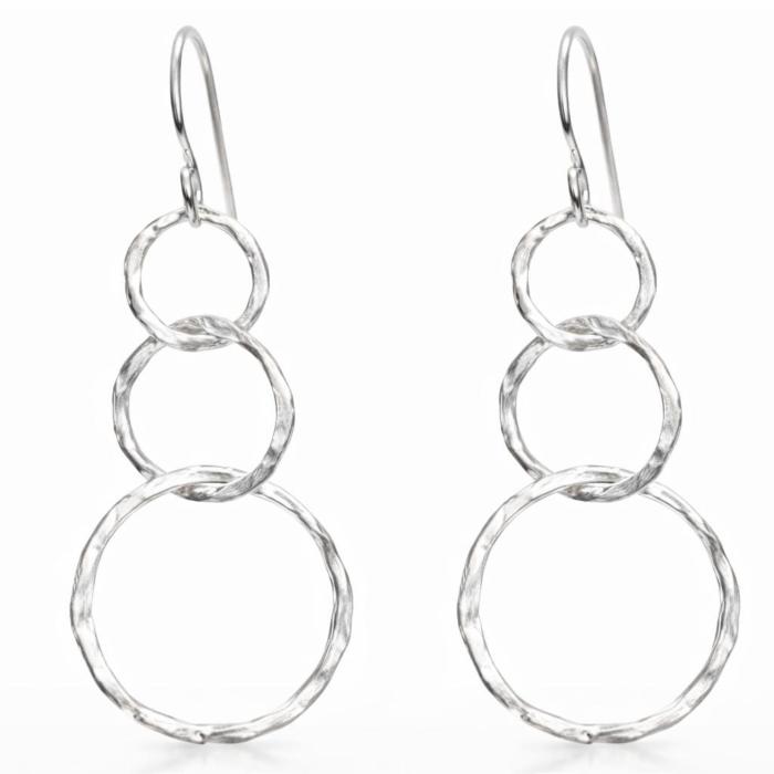 Gehämmerte Silber Ohrhänger mit drei Kreisen