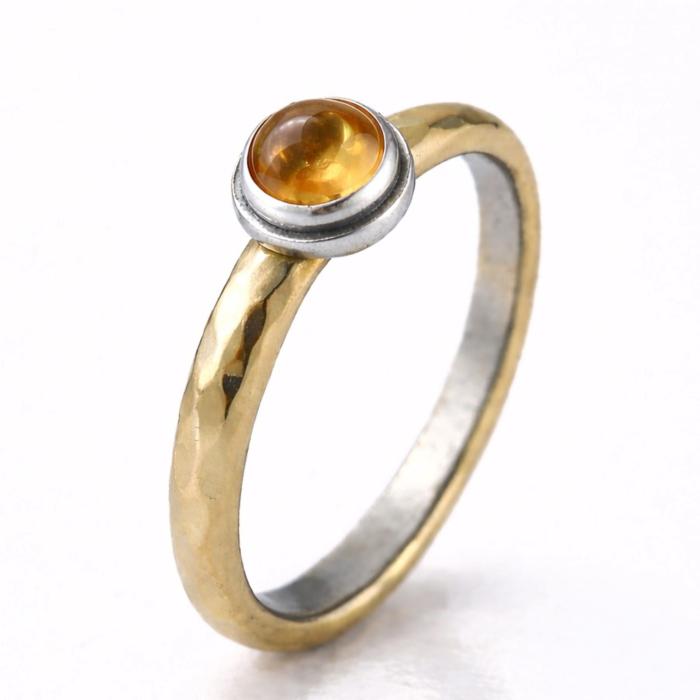 Bicolor Citrin Ring 925er Silber 333er Gold