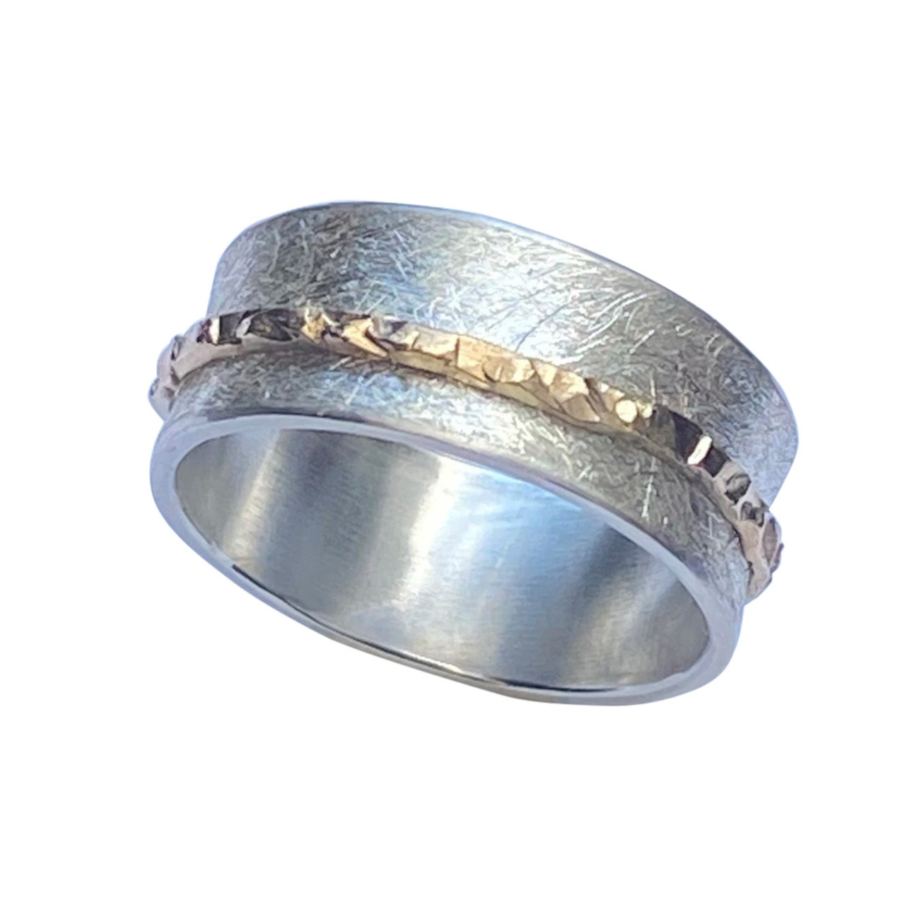 Bicolor Ring mit drehbaren Schienen aus 925er Silber und 375er Gold Goldfarbe 