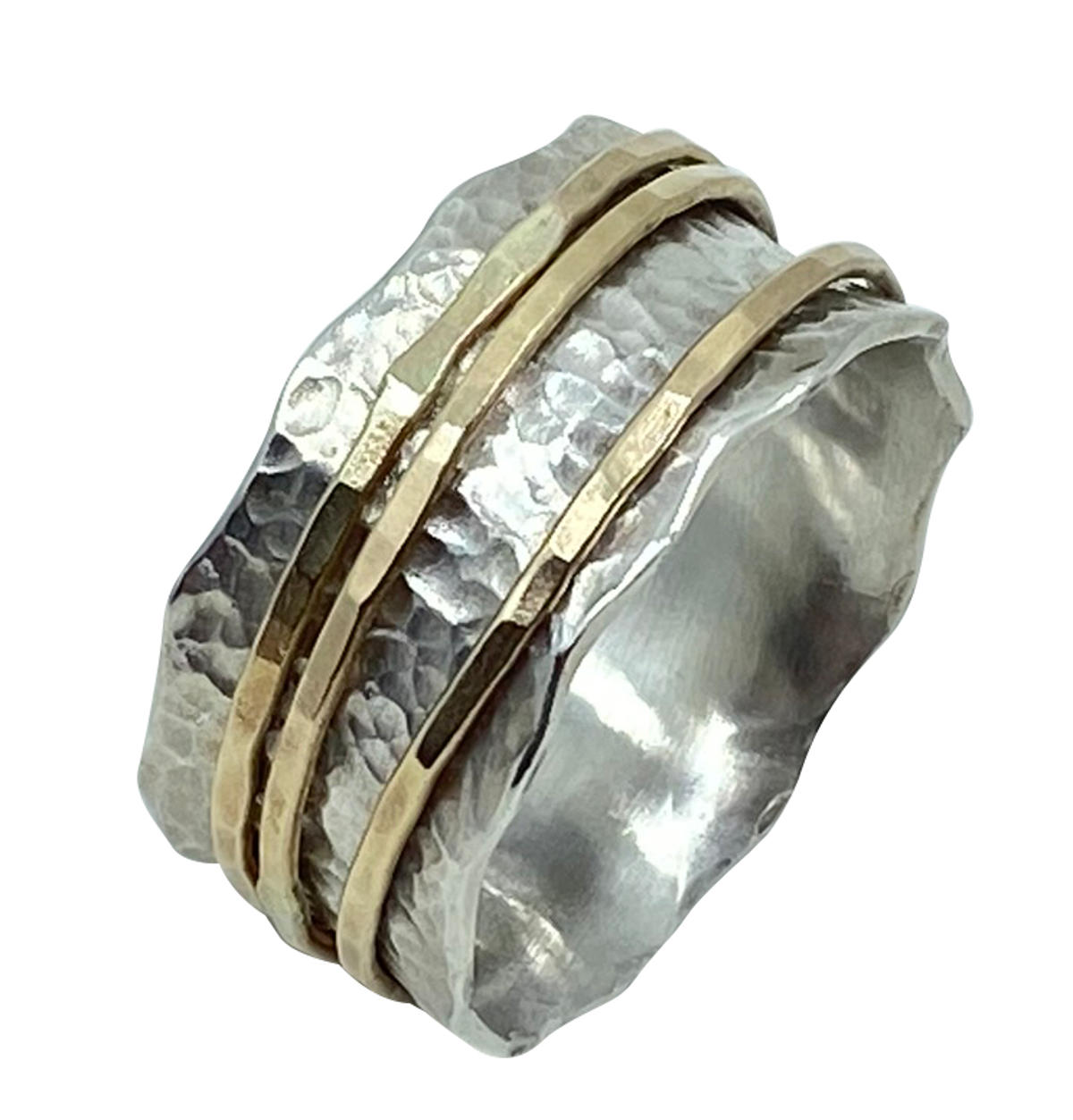 Breiter Drehring bewegliche Ringe Kupfer 925 Sterling Silber Wellendesign 12 mm 