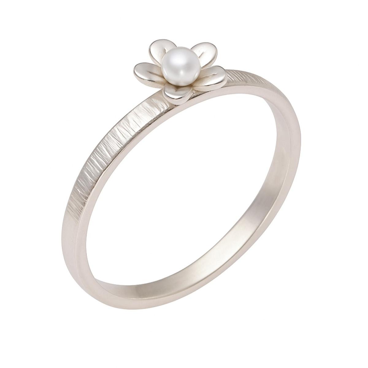 Blumenring aus Silber mit Süßwasserperle – handgefertigter Damenring
