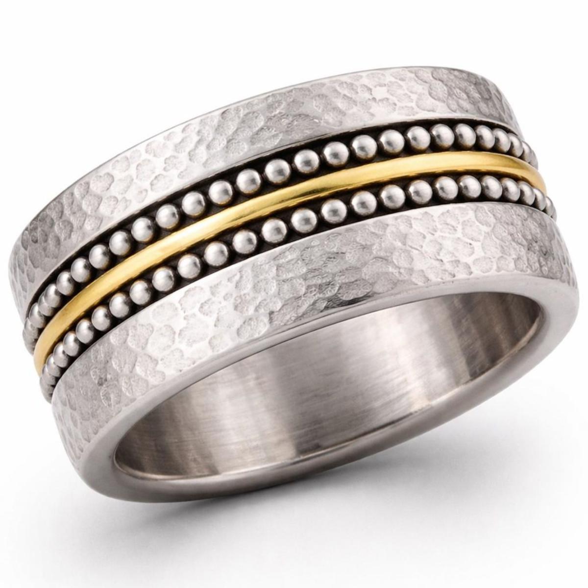 Bicolor Ring Silber Gold mit Perldrahtreihen