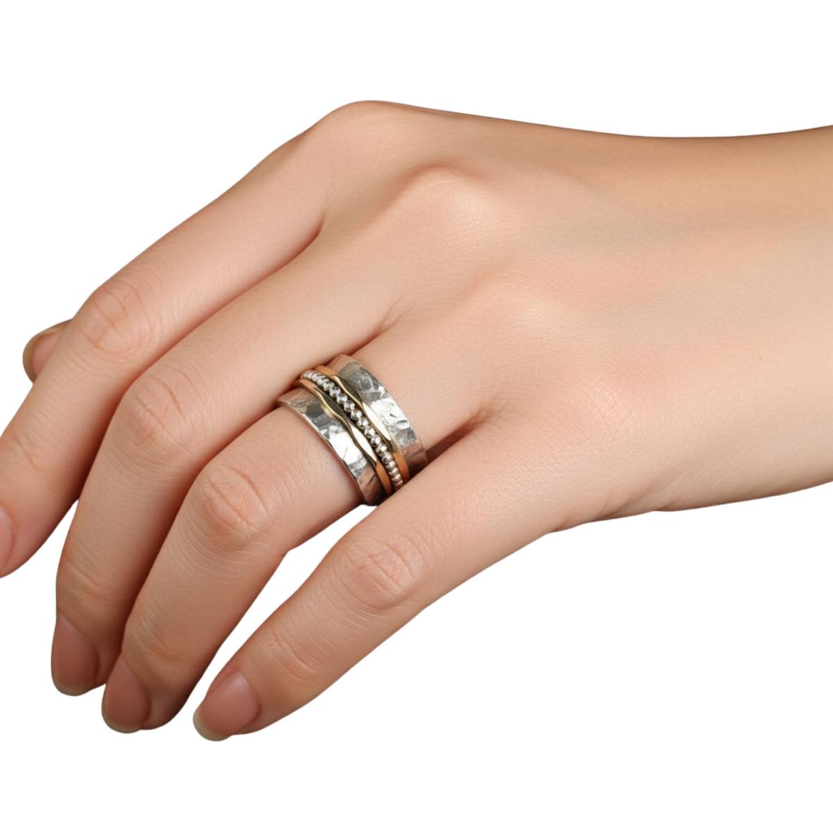 Damenring Drehring Bicolor Silber Gold