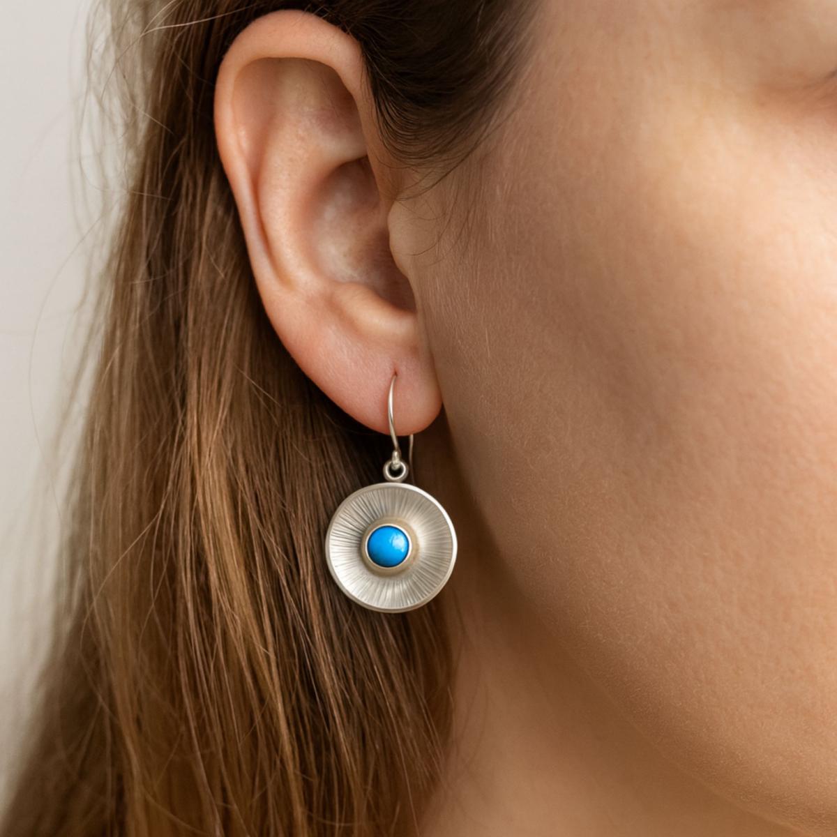 Handgefertigte 925 Sterling Silber Ohrringe mit blauem Türkis